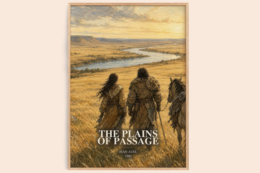 The Plains of Passage watercolour book poster by Jean Auel – framed literary art print