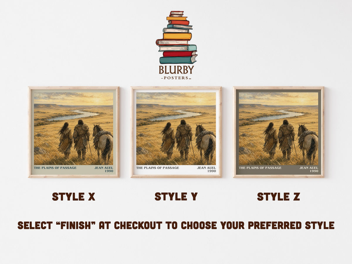 The Plains of Passage literary print in frame leaning in hallway – historical fiction wall art (mockup)