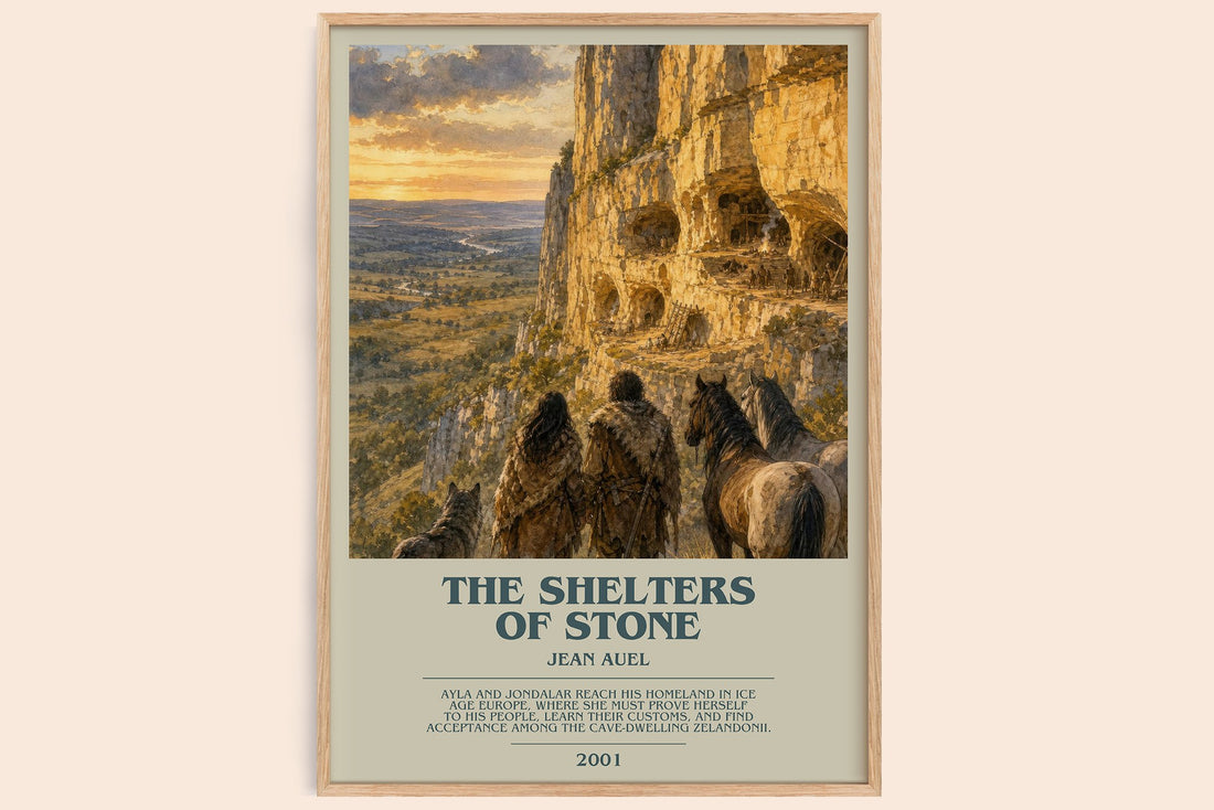 The Shelters of Stone bookish book poster by Jean Auel – framed literary art print
