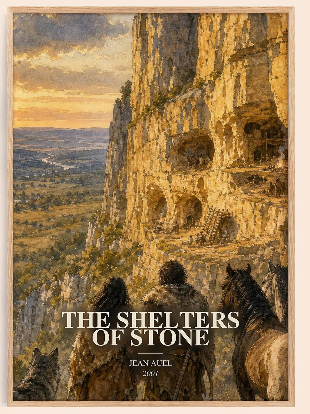 The Shelters of Stone watercolour book poster by Jean Auel – framed literary art print