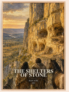 The Shelters of Stone watercolour book poster by Jean Auel – framed literary art print