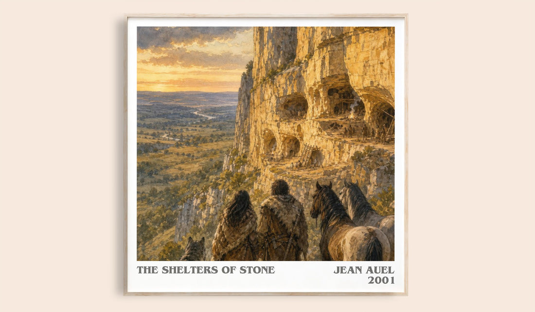 The Shelters of Stone literary book poster by Jean Auel – framed literary art print
