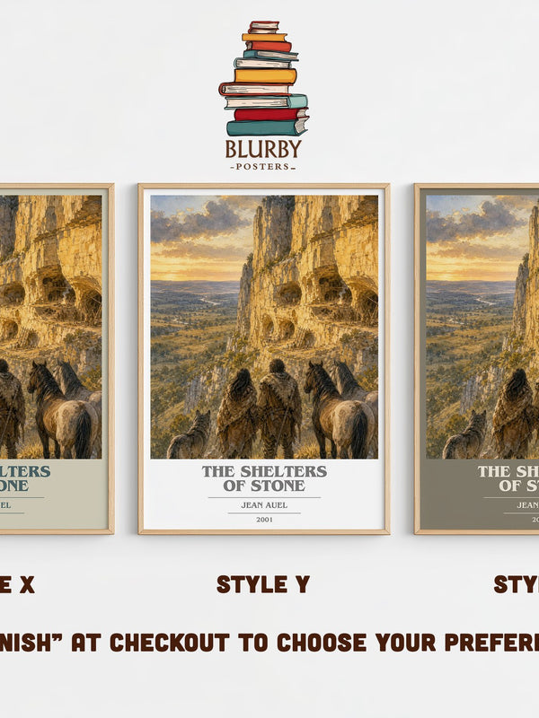The Shelters of Stone book cover print in frame leaning in hallway – historical fiction wall art