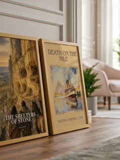 The Shelters of Stone watercolour print framed by window – literary home decor