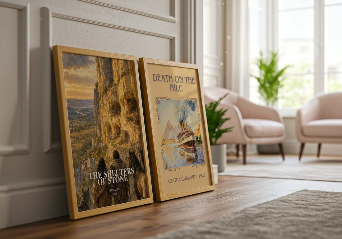 The Shelters of Stone watercolour print framed by window – literary home decor