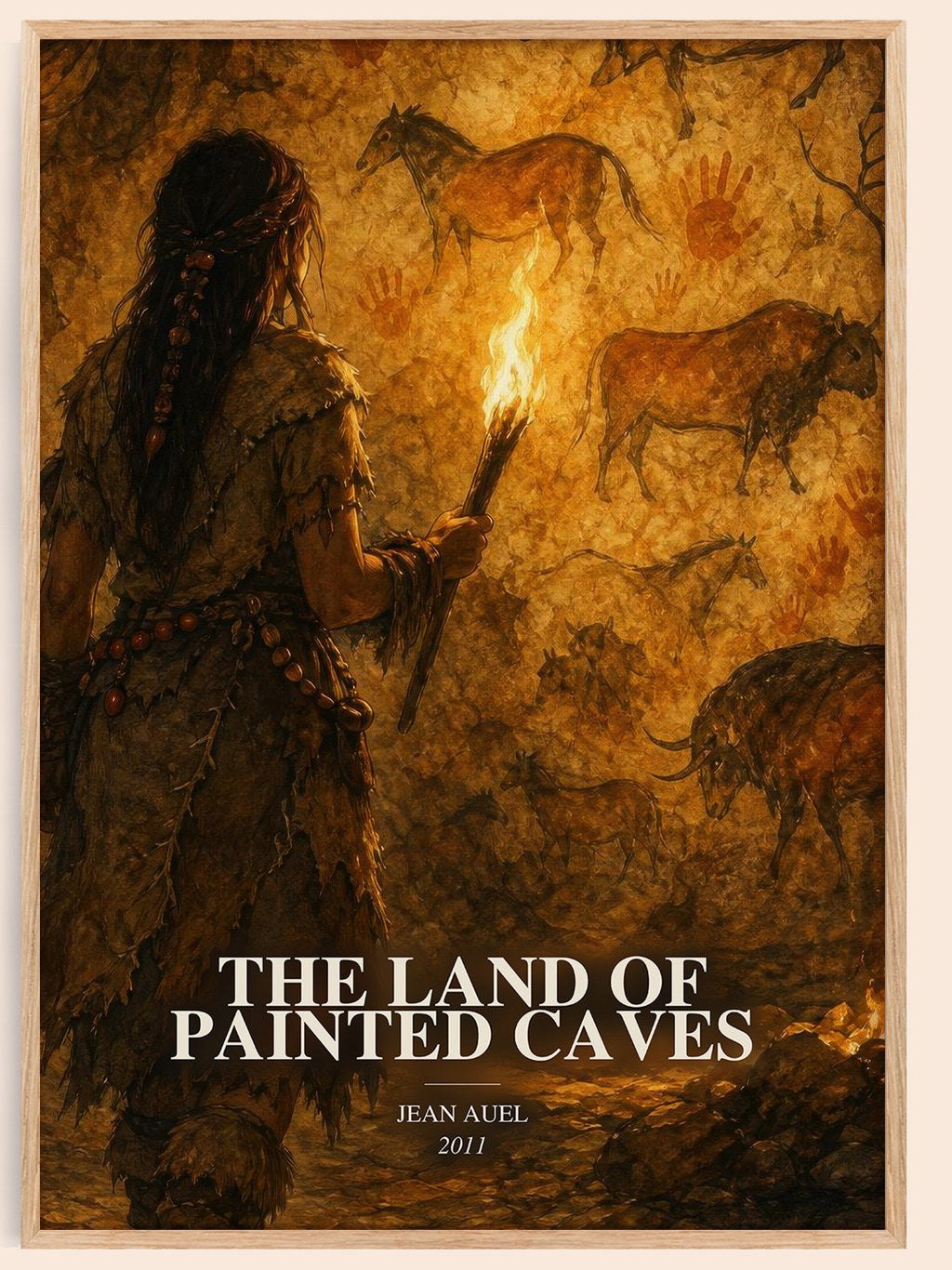 The Land of Painted Caves watercolour book poster by Jean Auel – framed literary art print