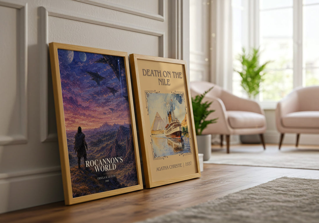 Rocannon's World watercolour print framed by window – literary home decor