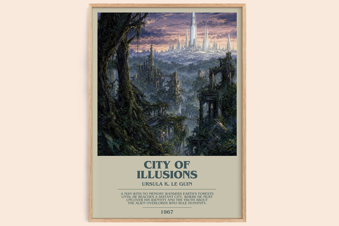 City of Illusions bookish book poster by Ursula K. Le Guin – framed literary art print