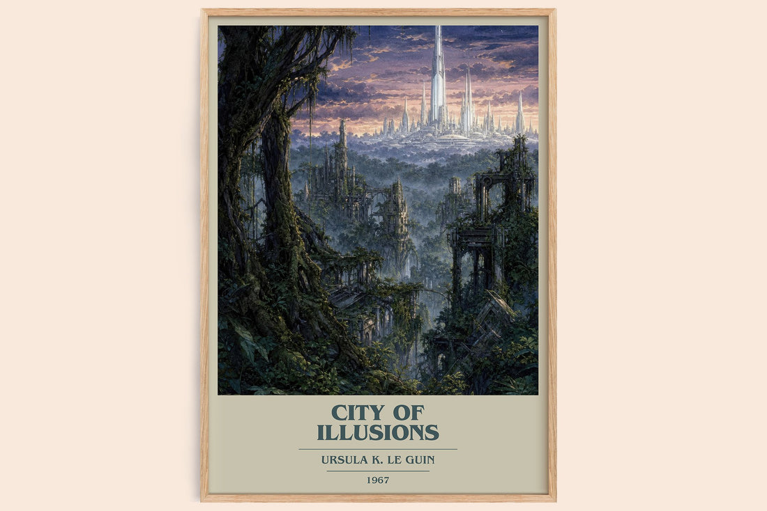City of Illusions book cover book poster by Ursula K. Le Guin – framed literary art print