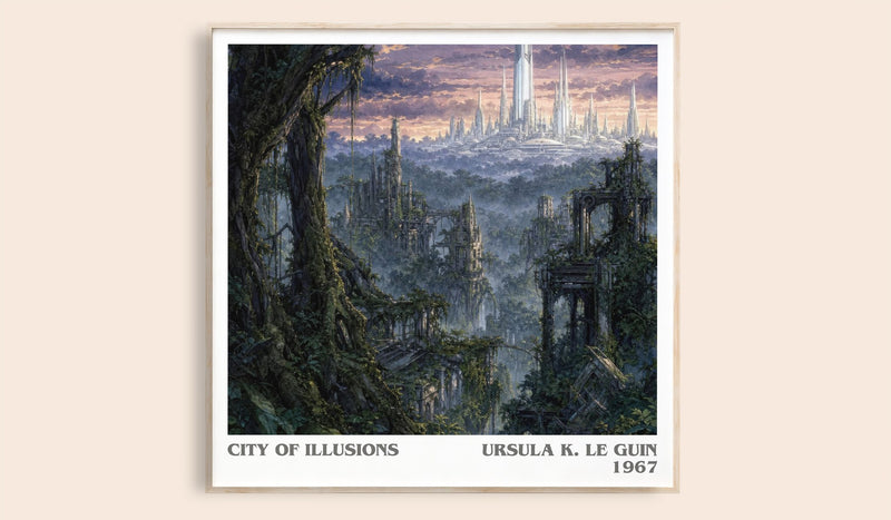 City of Illusions literary book poster by Ursula K. Le Guin – framed literary art print
