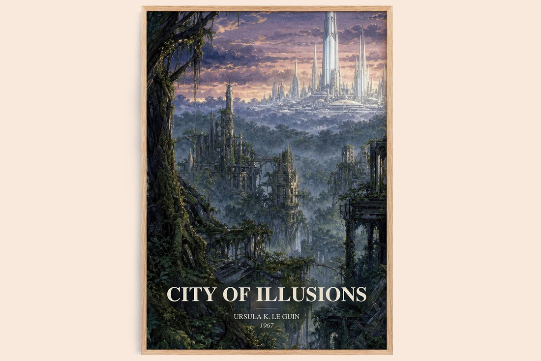 City of Illusions watercolour book poster by Ursula K. Le Guin – framed literary art print
