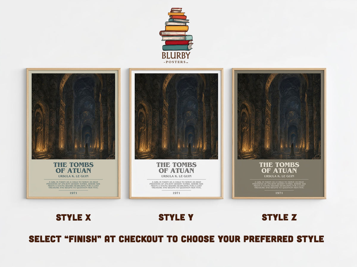 The Tombs of Atuan bookish print in frame leaning in hallway – fantasy wall art (mockup)