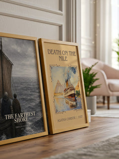 The Farthest Shore watercolour print framed by window – literary home decor