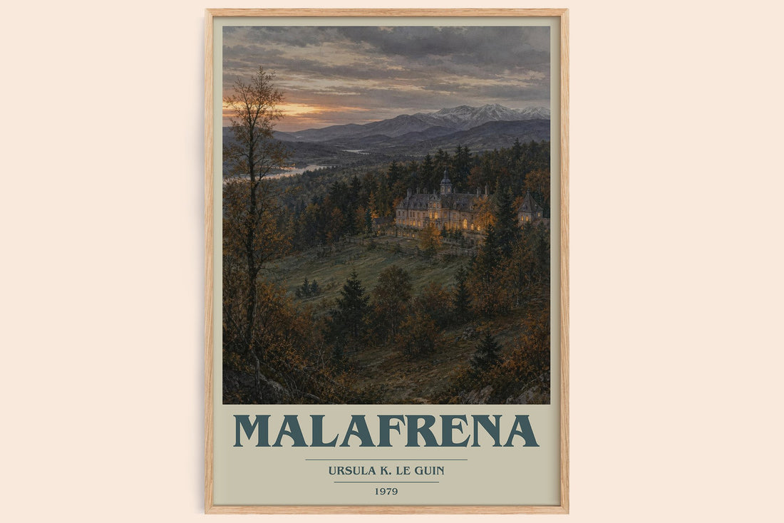 Malafrena book cover book poster by Ursula K. Le Guin – framed literary art print