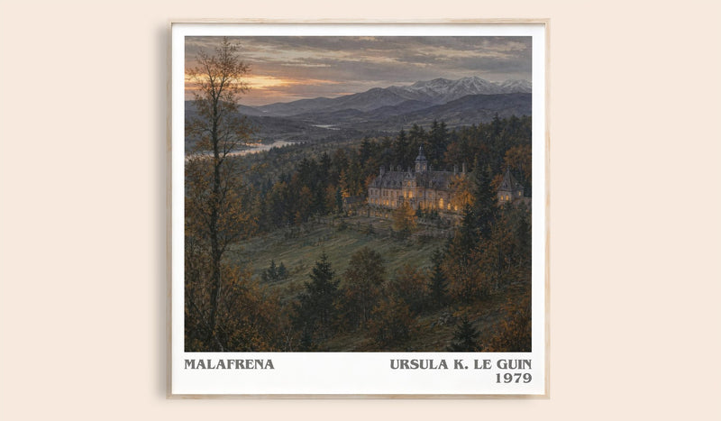 Malafrena literary book poster by Ursula K. Le Guin – framed literary art print