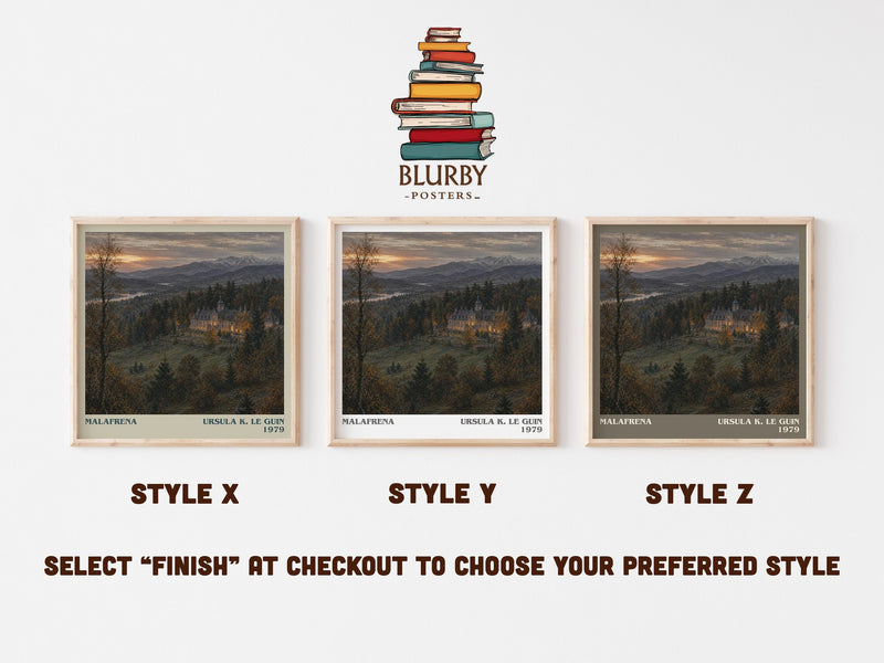 Malafrena literary print in frame leaning in hallway – historical fiction wall art