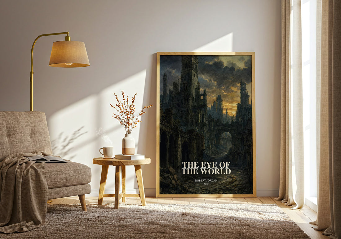 The Eye of the World watercolour print in frame leaning in hallway – fantasy wall art (mockup)