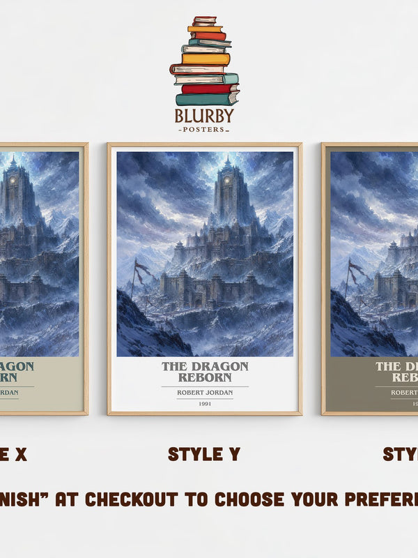The Dragon Reborn book cover print in frame leaning in hallway – fantasy wall art