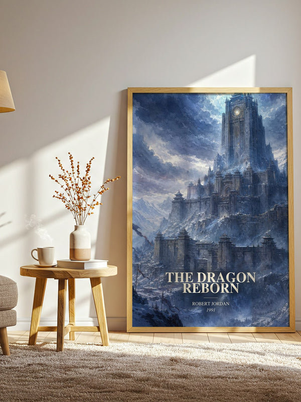 The Dragon Reborn watercolour print in frame leaning in hallway – fantasy wall art