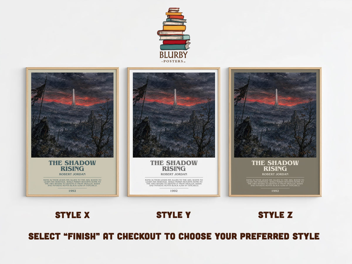 The Shadow Rising bookish print in frame leaning in hallway – fantasy wall art (mockup)