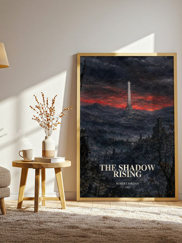 The Shadow Rising watercolour print in frame leaning in hallway – fantasy wall art