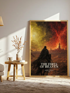 The Fires of Heaven watercolour print in frame leaning in hallway – fantasy wall art