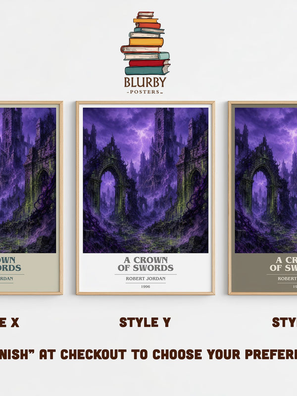 A Crown of Swords book cover print in frame leaning in hallway – fantasy wall art