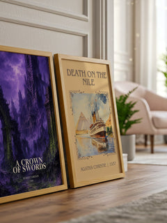 A Crown of Swords watercolour print framed by window – literary home decor