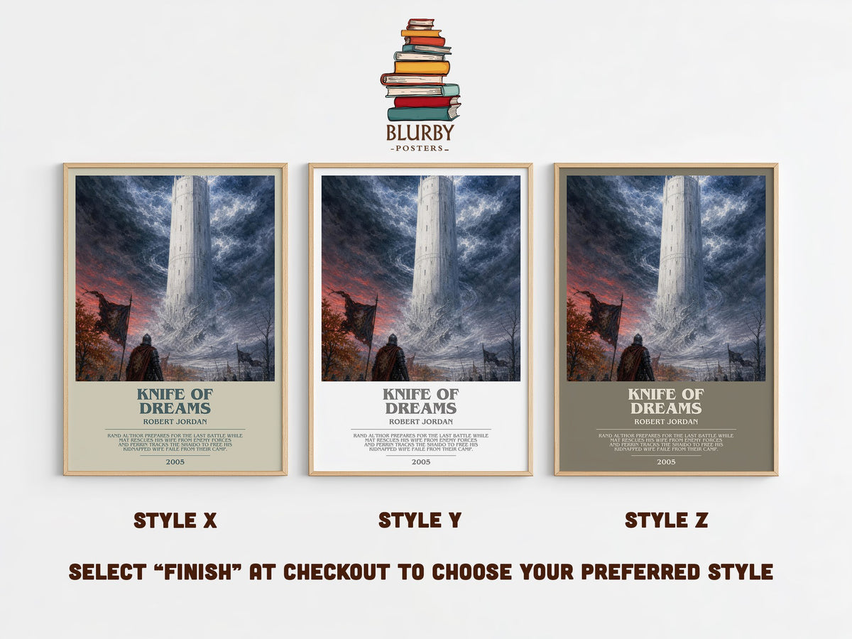 Knife of Dreams bookish print in frame leaning in hallway – fantasy wall art (mockup)