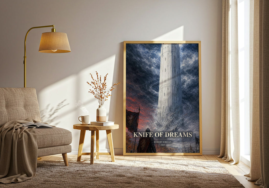 Knife of Dreams watercolour print in frame leaning in hallway – fantasy wall art (mockup)
