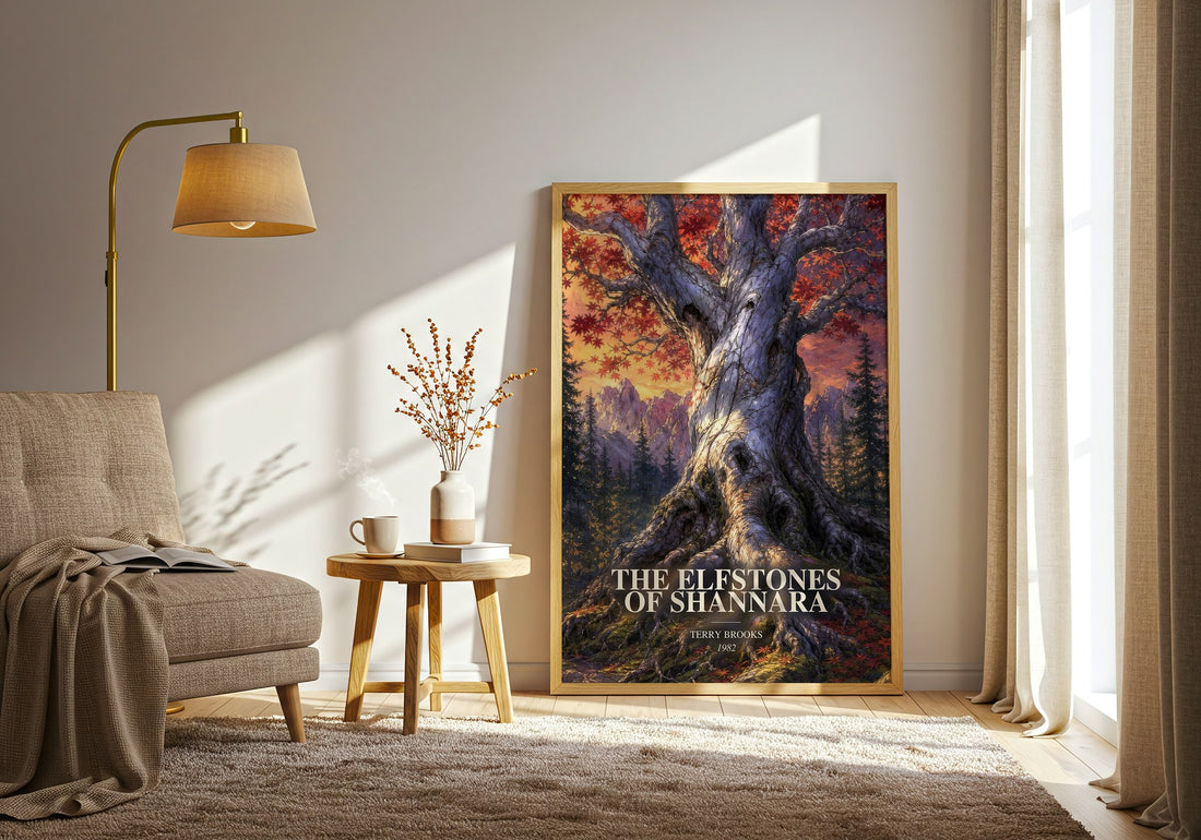 The Elfstones of Shannara watercolour print in frame leaning in hallway – fantasy wall art (mockup)