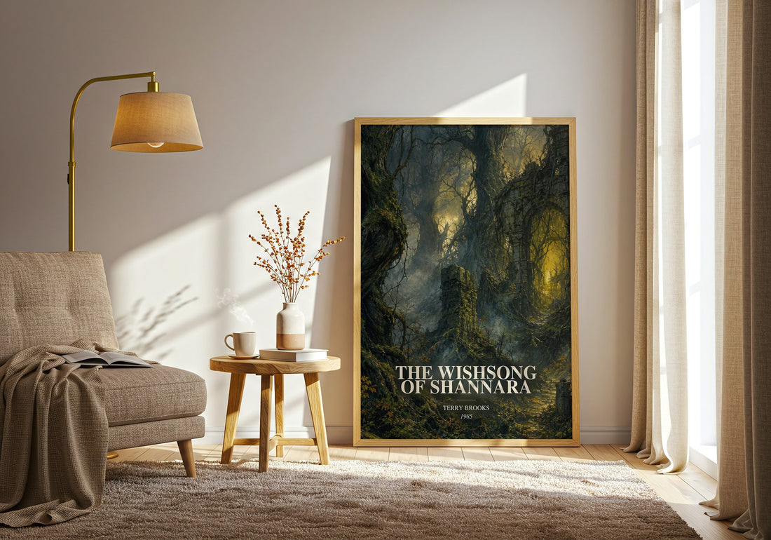 The Wishsong of Shannara watercolour print in frame leaning in hallway – fantasy wall art (mockup)