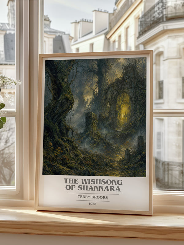 The Wishsong of Shannara Book Cover Poster by Terry Brooks – framed print by a bright window