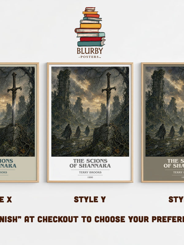 The Scions of Shannara book cover print in frame leaning in hallway – fantasy wall art