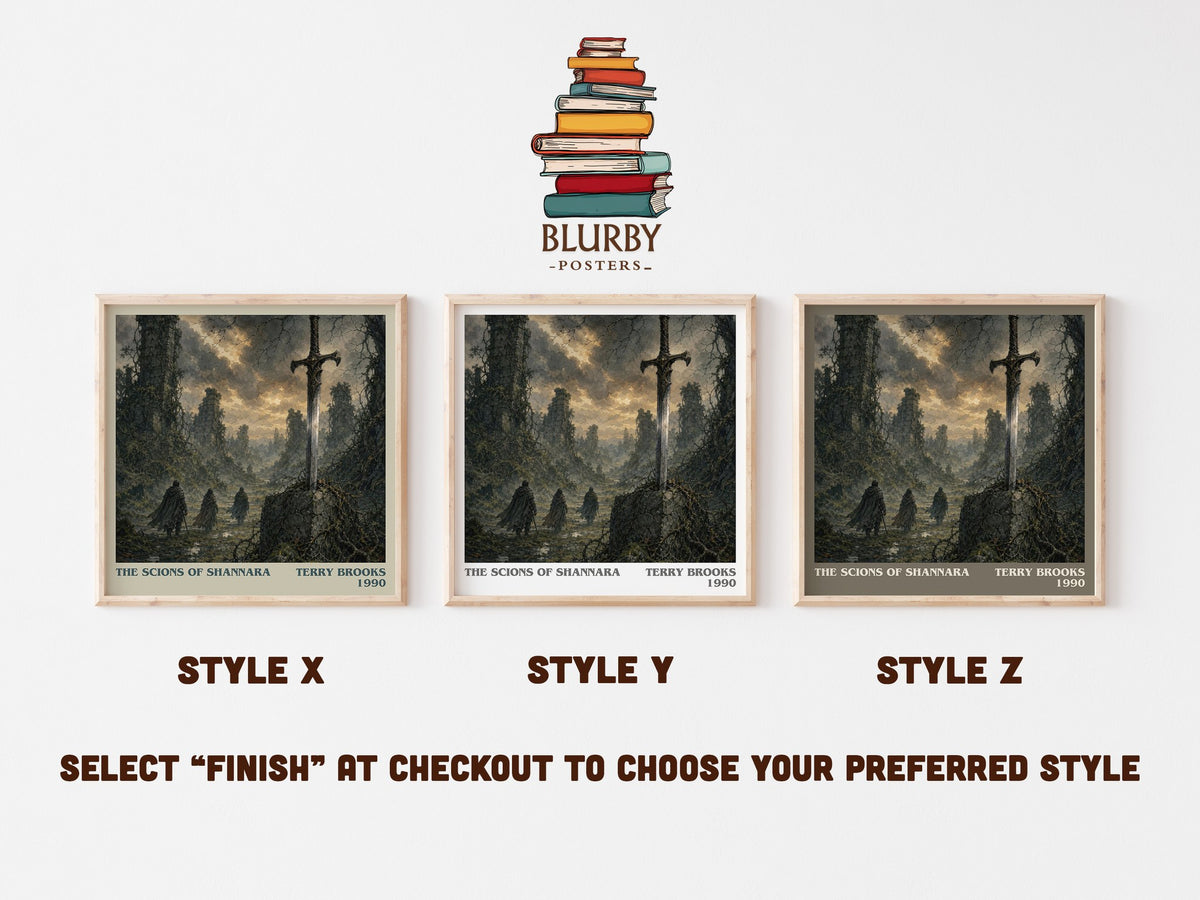 The Scions of Shannara literary print in frame leaning in hallway – fantasy wall art (mockup)