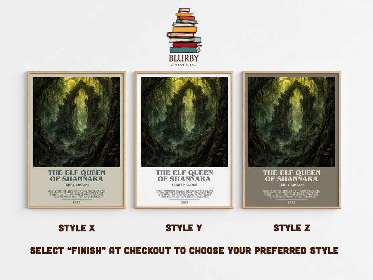 The Elf Queen of Shannara bookish print in frame leaning in hallway – fantasy wall art (mockup)