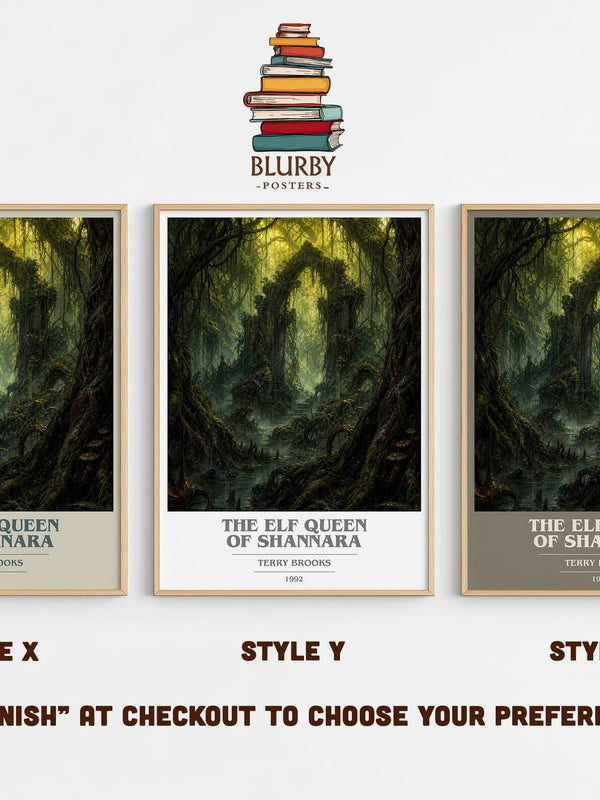 The Elf Queen of Shannara book cover print in frame leaning in hallway – fantasy wall art