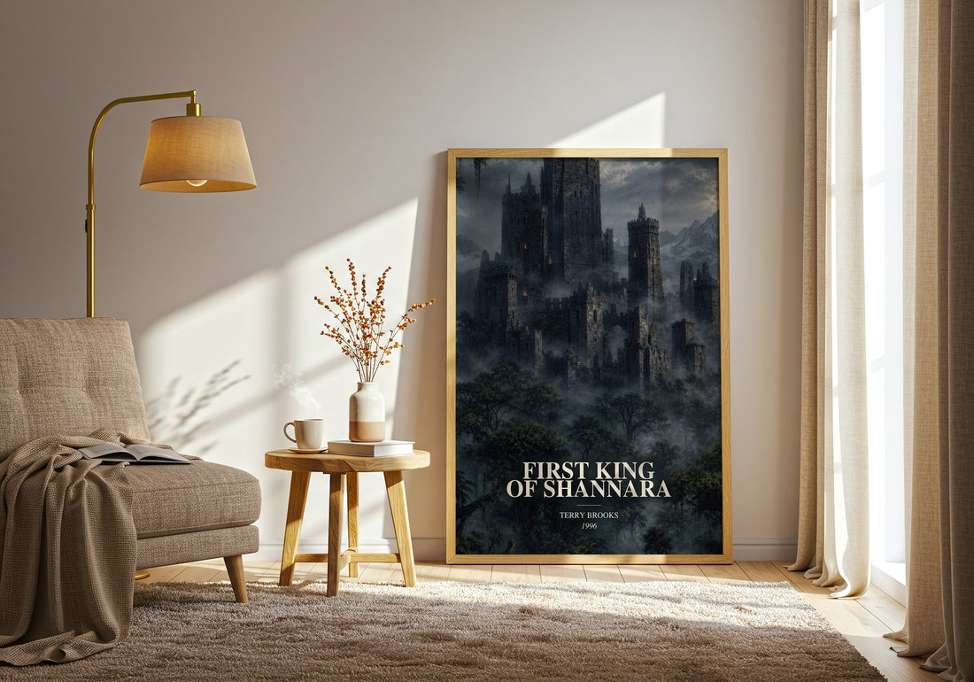 First King of Shannara watercolour print in frame leaning in hallway – fantasy wall art (mockup)