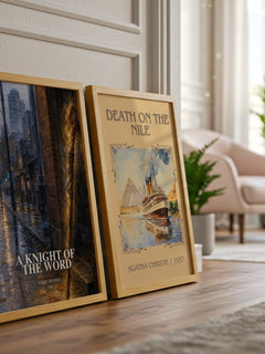 A Knight of the Word watercolour print framed by window – literary home decor