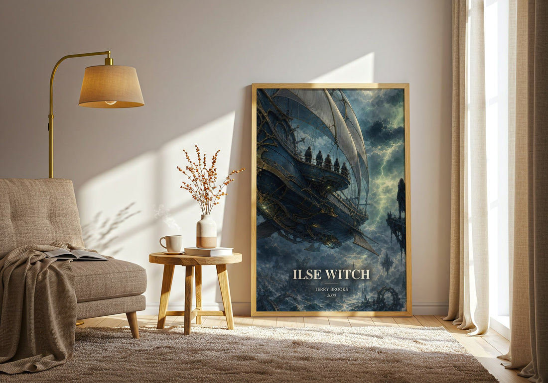 Ilse Witch watercolour print in frame leaning in hallway – fantasy wall art (mockup)