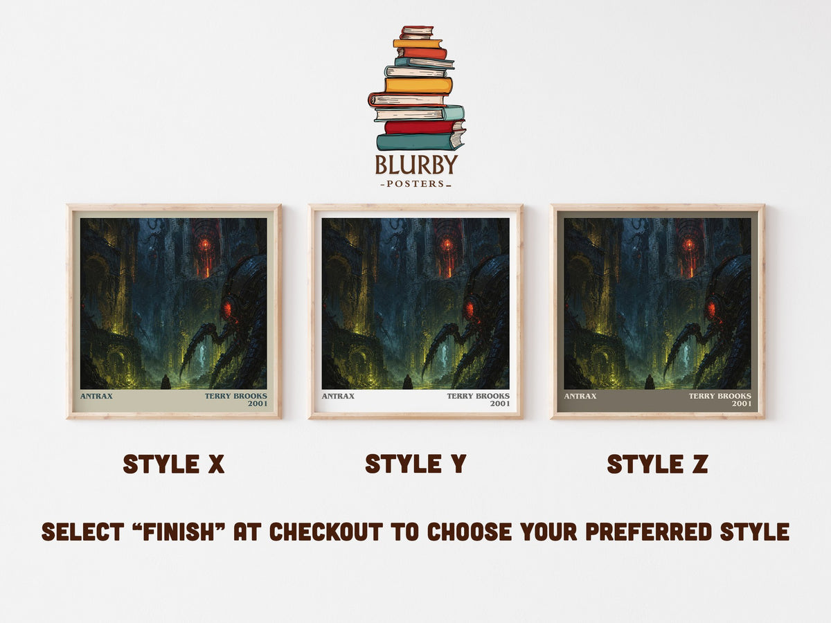 Antrax literary print in frame leaning in hallway – fantasy wall art (mockup)