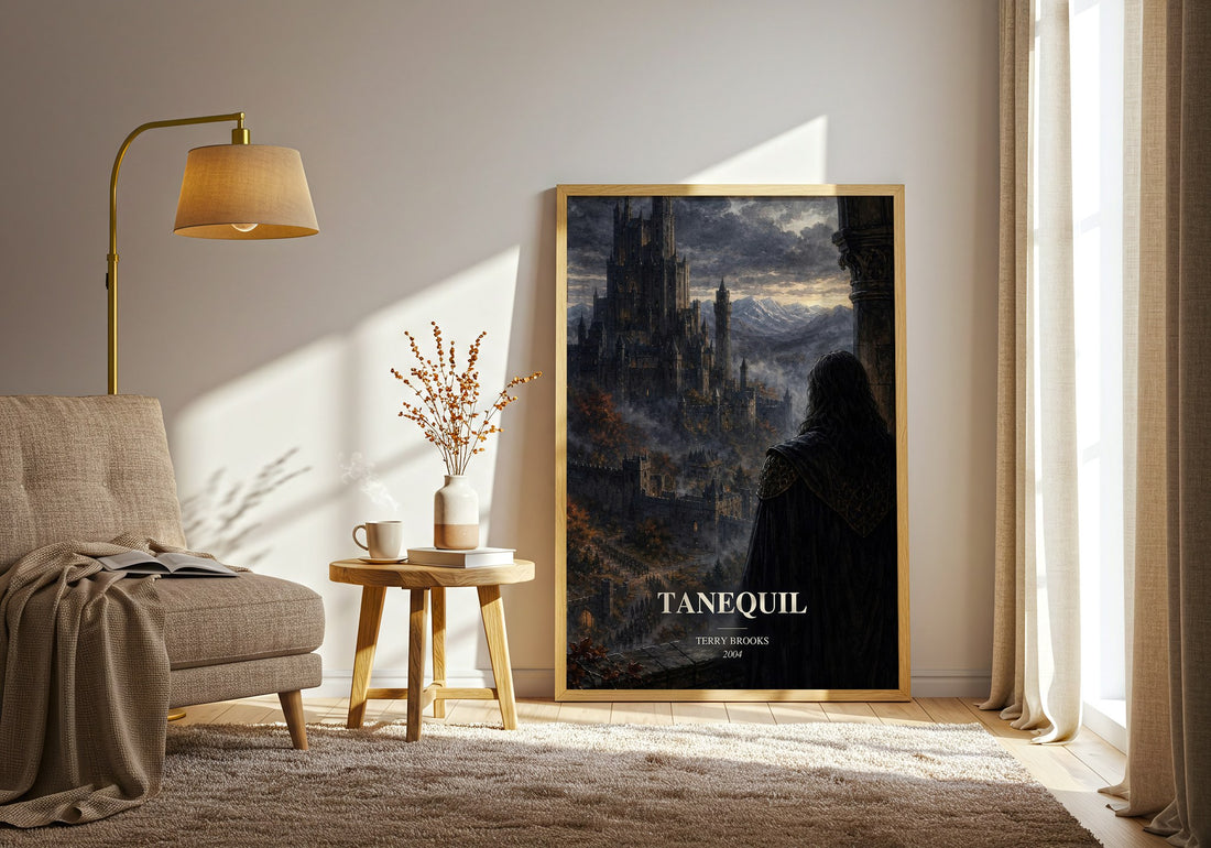 Tanequil watercolour print in frame leaning in hallway – fantasy wall art (mockup)