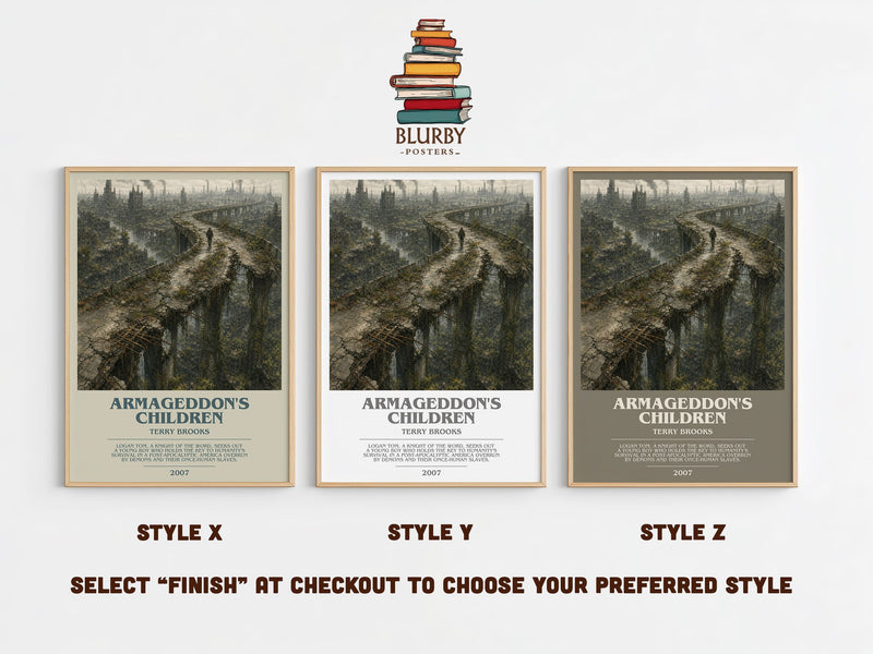 Armageddon's Children bookish print in frame leaning in hallway – dystopian wall art
