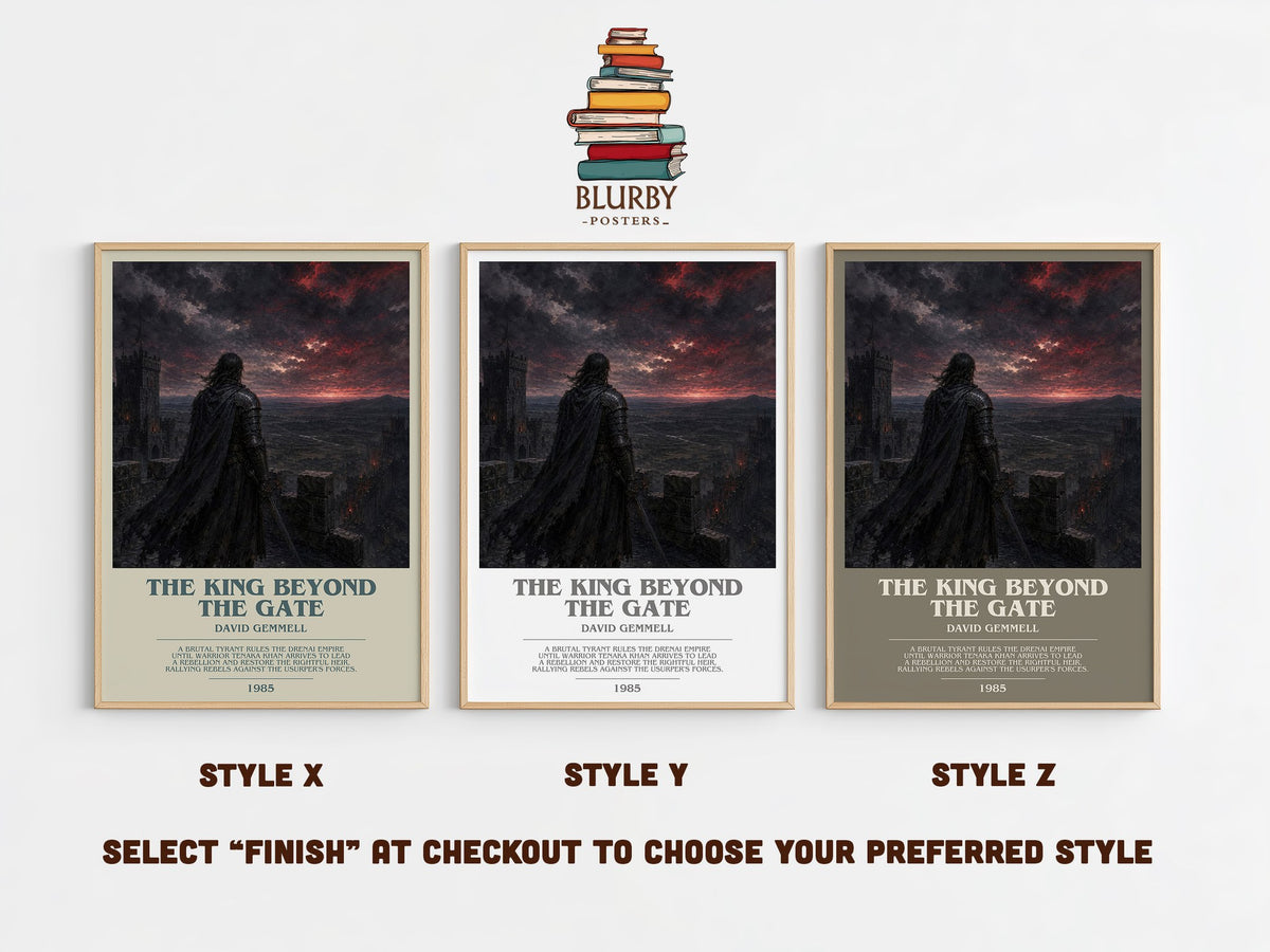 The King Beyond the Gate bookish print in frame leaning in hallway – fantasy wall art (mockup)