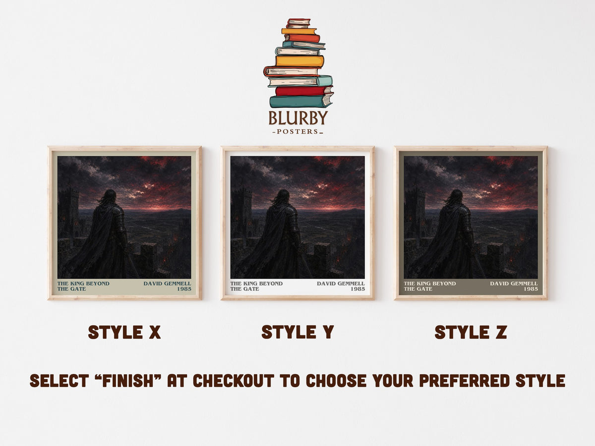 The King Beyond the Gate literary print in frame leaning in hallway – fantasy wall art (mockup)