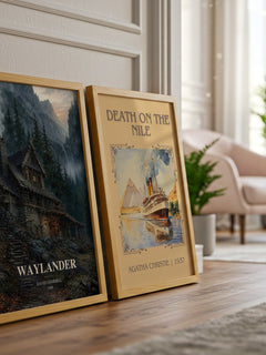 Waylander watercolour print framed by window – literary home decor