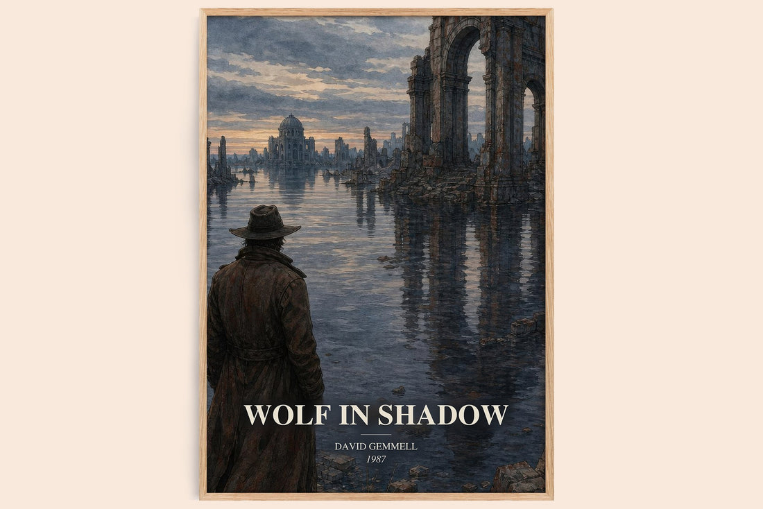 Wolf in Shadow watercolour book poster by David Gemmell – framed literary art print