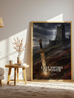 Last Sword of Power watercolour print in frame leaning in hallway – fantasy wall art