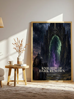 Knights of Dark Renown Book Watercolour Illustration by David Gemmell – framed print in a lamp-lit living room