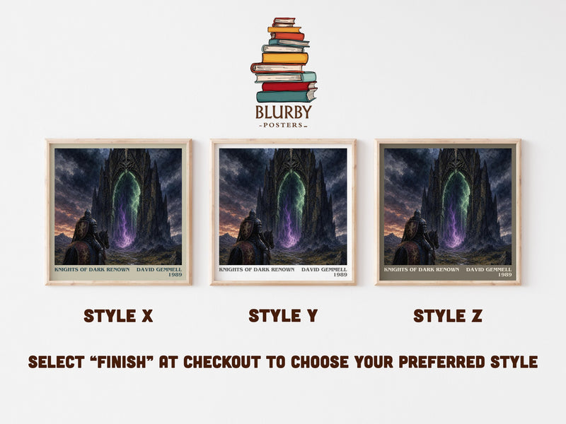 Knights of Dark Renown literary print in frame leaning in hallway – fantasy wall art